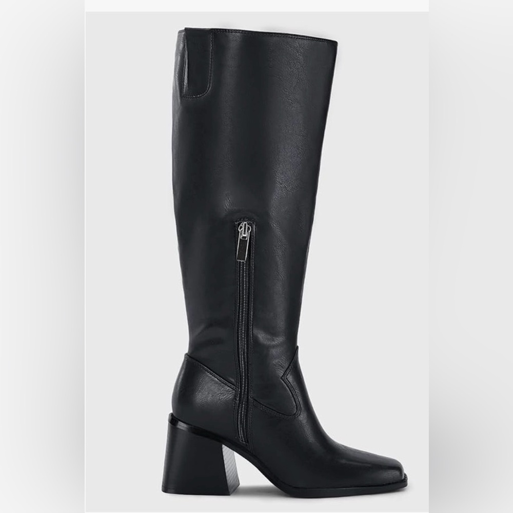 Coutgo New Black Women’s Knee-High Block Heel Square Toe Boots Size:7 - Picture 4 of 10